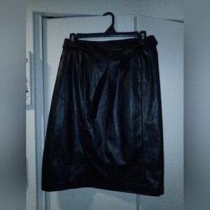 Calvin Klein Black Leather Pencil Skirt